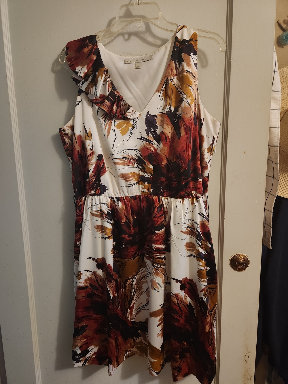 Lauren Conrad Sleeveless Floral V-Neck Dress in White with Burgundy & Mustard